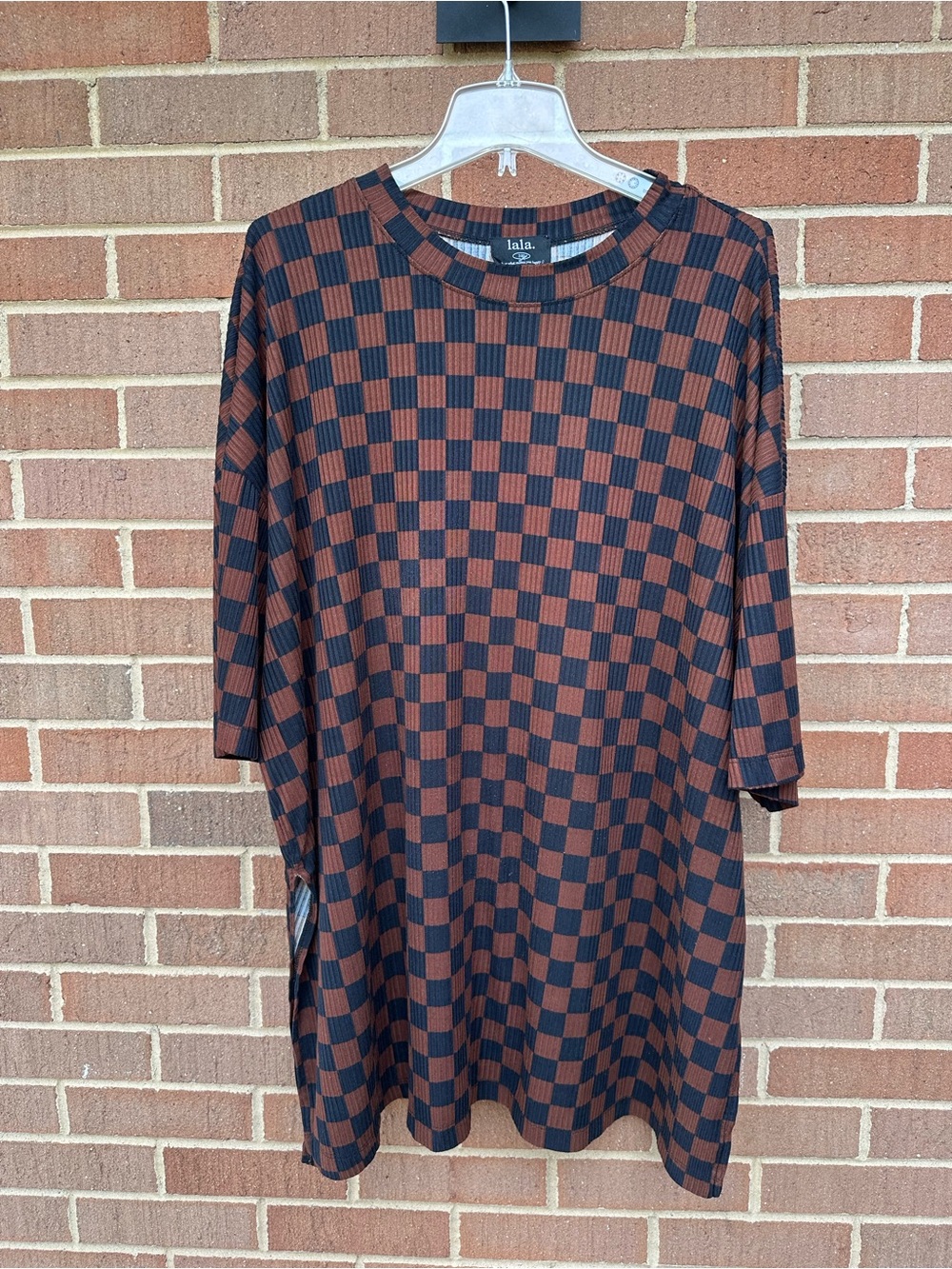 Dressed In LALA Lex Ribbed Playsuit - Brown/Black Checkerboard Size 3XL - Picture 14 of 16